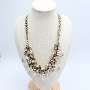 Champagne Crystal Statement Necklace – Gold Tone Chain Chunky Bib